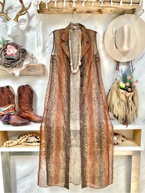Sheer Snake-Print animal print Long duster Vest
Cover up resort vacay chic vibe